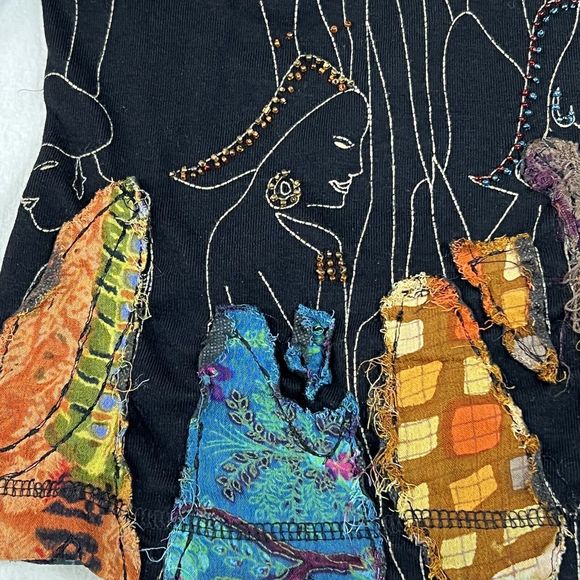 Chico’s Shirt Women's L T-shirt Black Wearable Art Colorful Long Sleeve Pullover - Picture 14 of 17